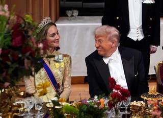 US President Donald Trump smiles during a state feast at Windsor on September 17, 2025 during the US President's second state visit to the Weller Princess. US President Donald Trump came to England for an unprecedented second state visit and welcome to win the United Kingdom Government, the Mercurial Leader Publishing Royal Red Carpet